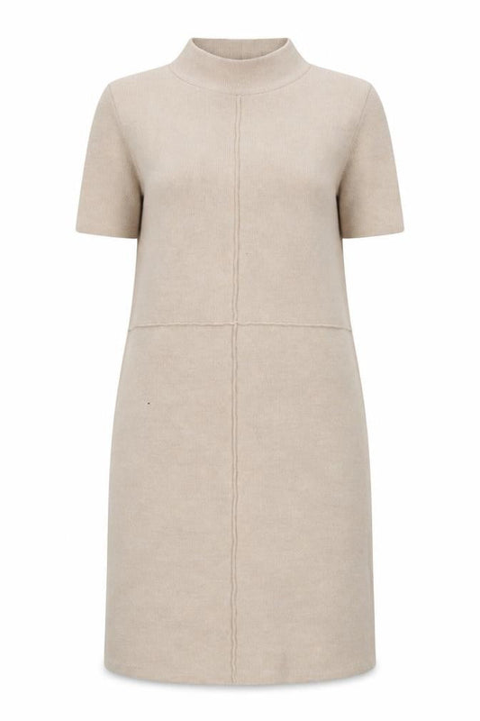 ZARA Women Beige Knit Shift Dress Size 8 Mock Neck Short Sleeve