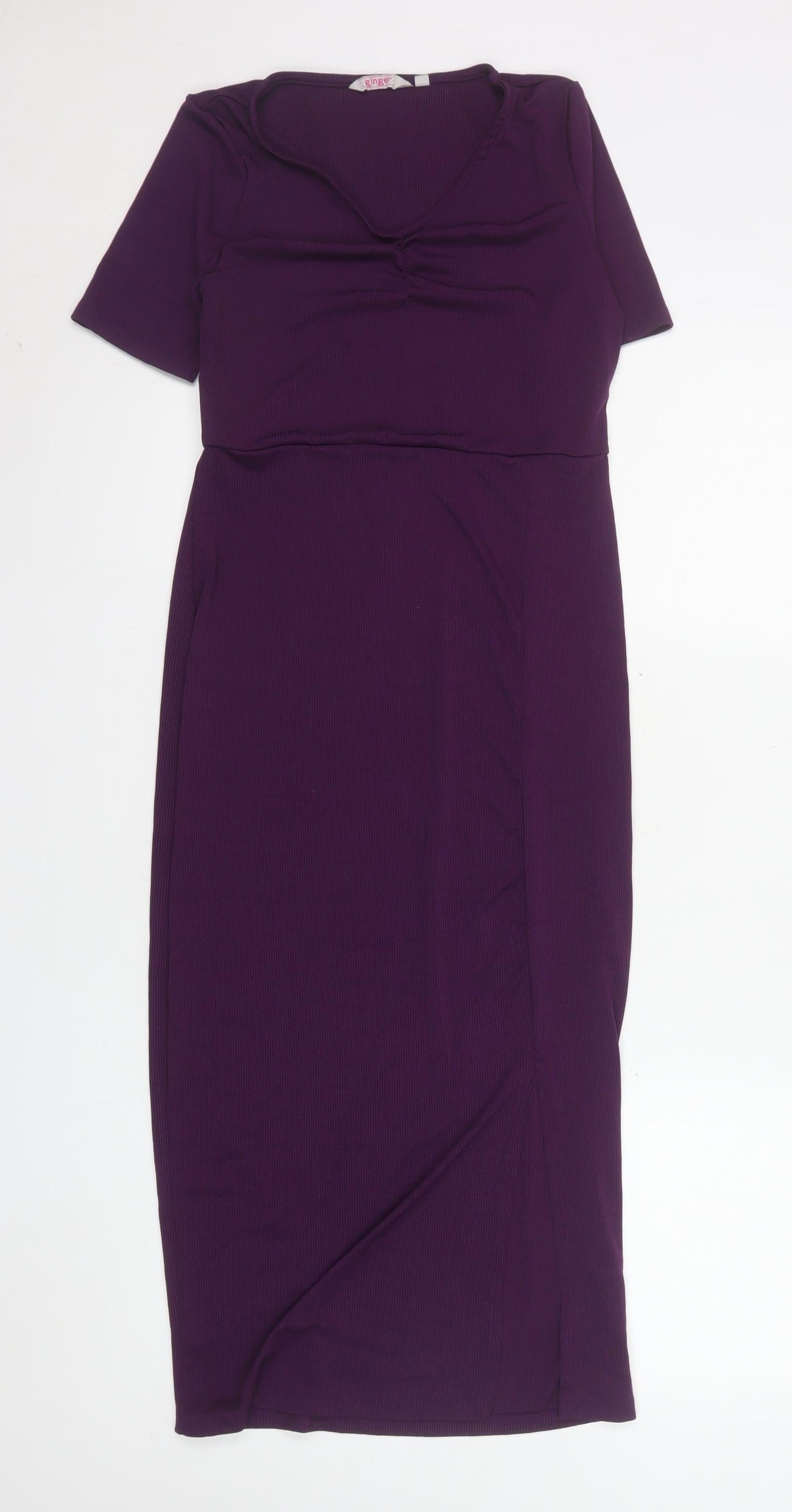 Ginger Women's Purple Midi Bodycon Dress Size M Short Sleeve