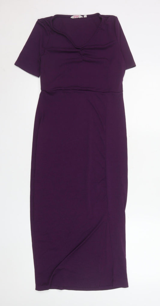 Ginger Women's Purple Midi Bodycon Dress Size M Short Sleeve