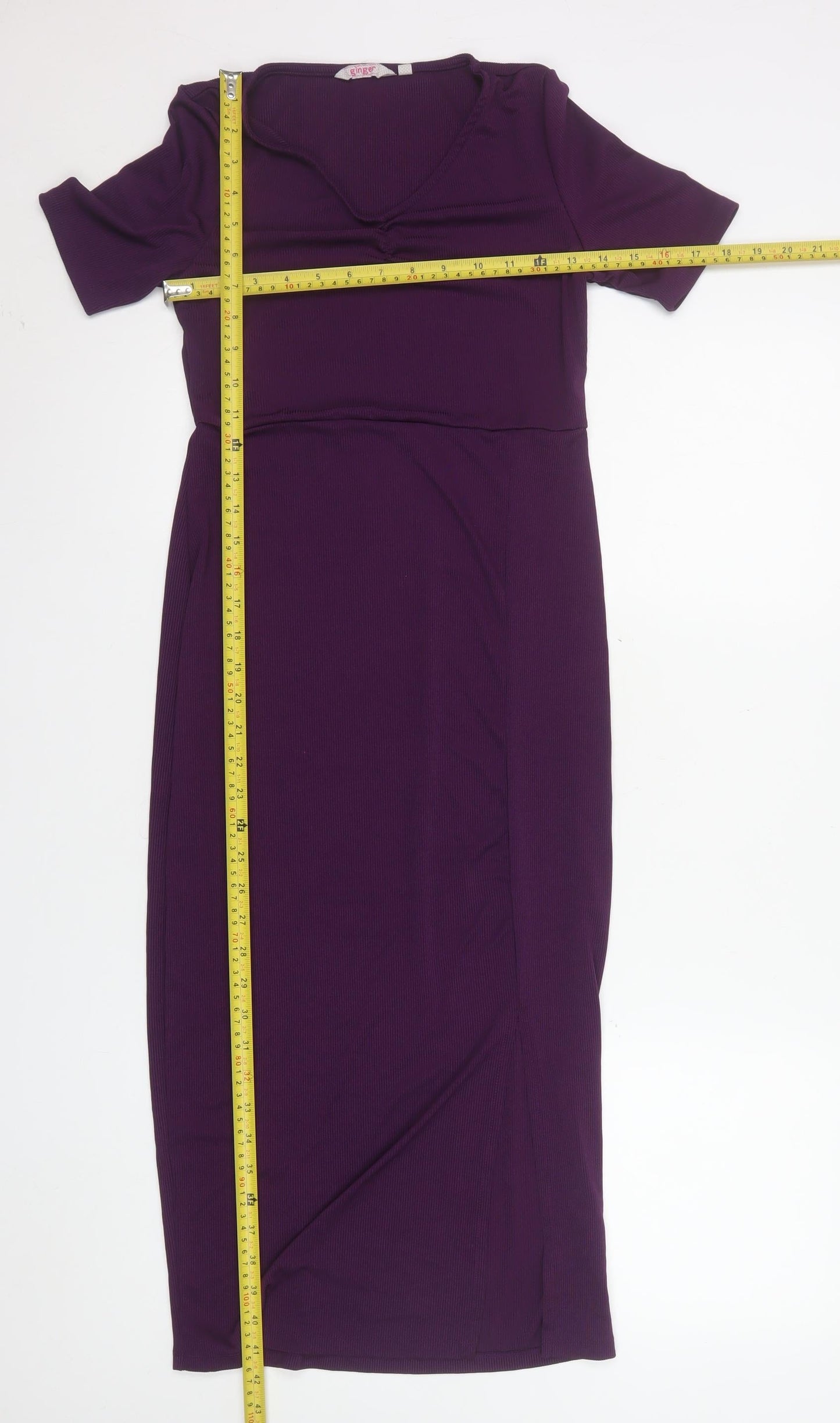 Ginger Women's Purple Midi Bodycon Dress Size M Short Sleeve