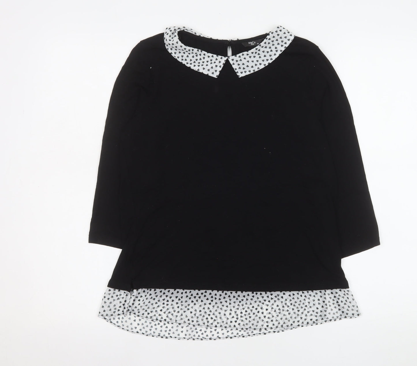 M&Co Women’s Black Polka Dot Collar Tunic Blouse Petite Size 12