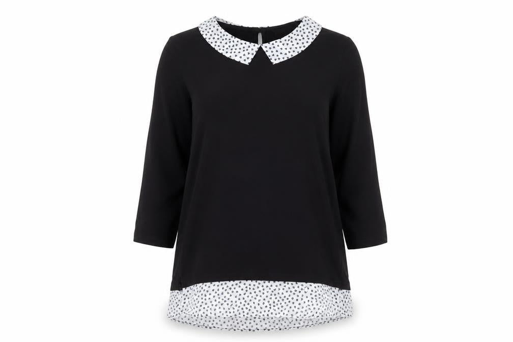 M&Co Women’s Black Polka Dot Collar Tunic Blouse Petite Size 12