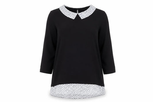 M&Co Women’s Black Polka Dot Collar Tunic Blouse Petite Size 12