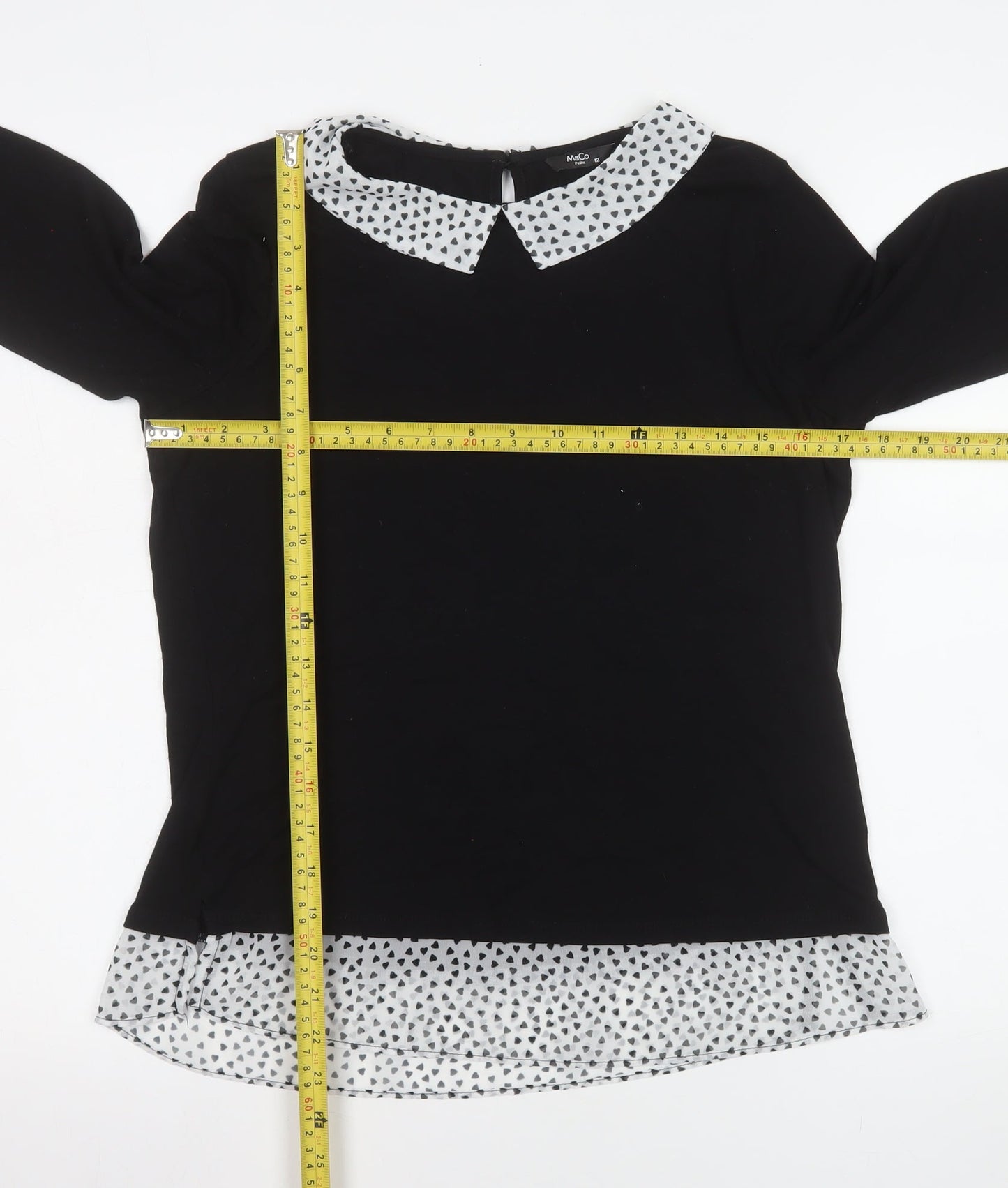 M&Co Women’s Black Polka Dot Collar Tunic Blouse Petite Size 12