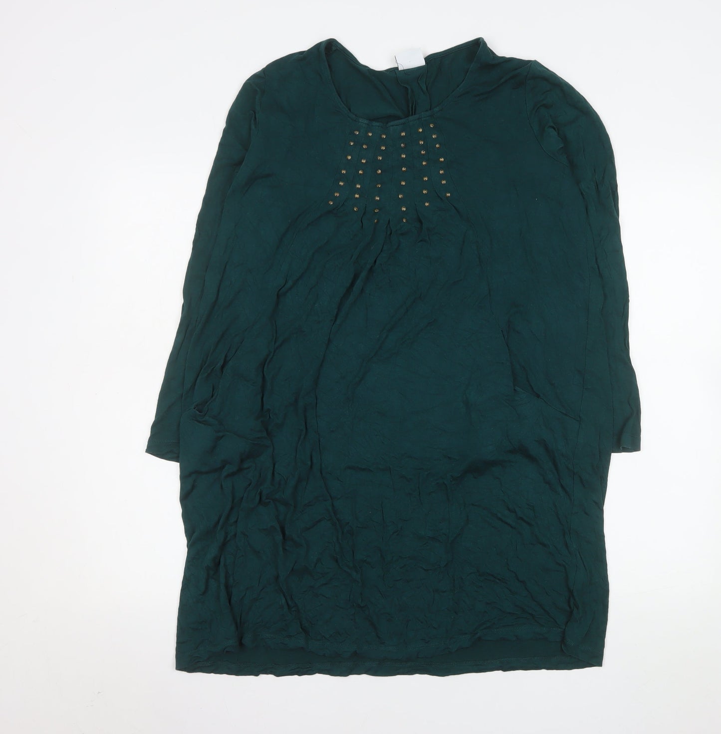 Together Women Green Size 14 Shift Dress Studded Long Sleeve