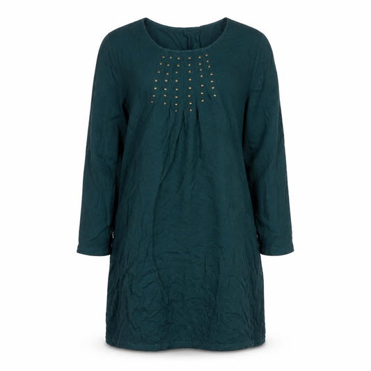 Together Women Green Size 14 Shift Dress Studded Long Sleeve