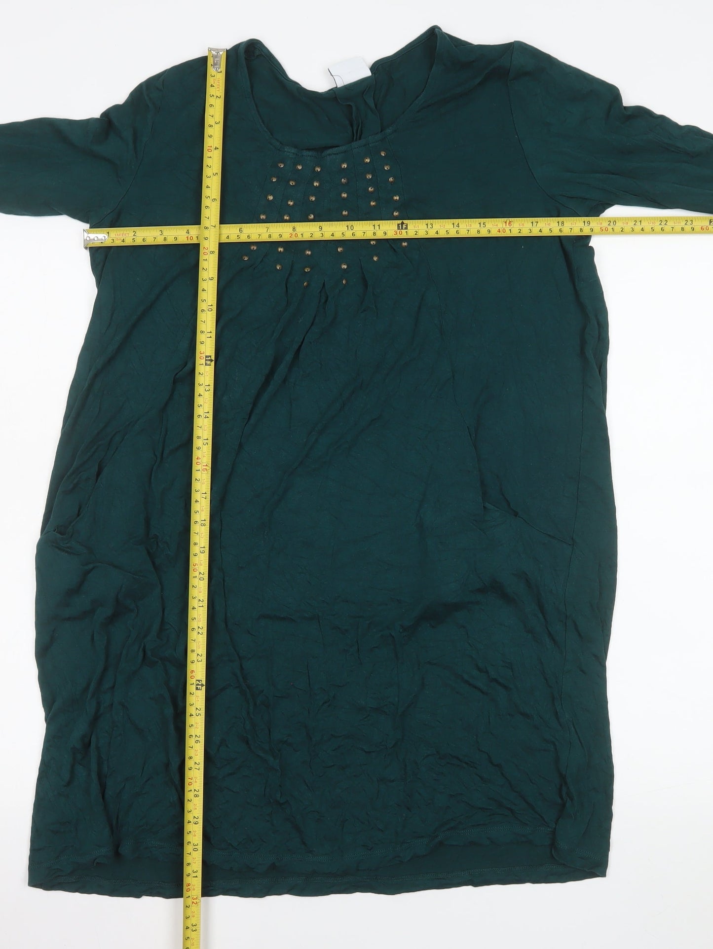 Together Women Green Size 14 Shift Dress Studded Long Sleeve