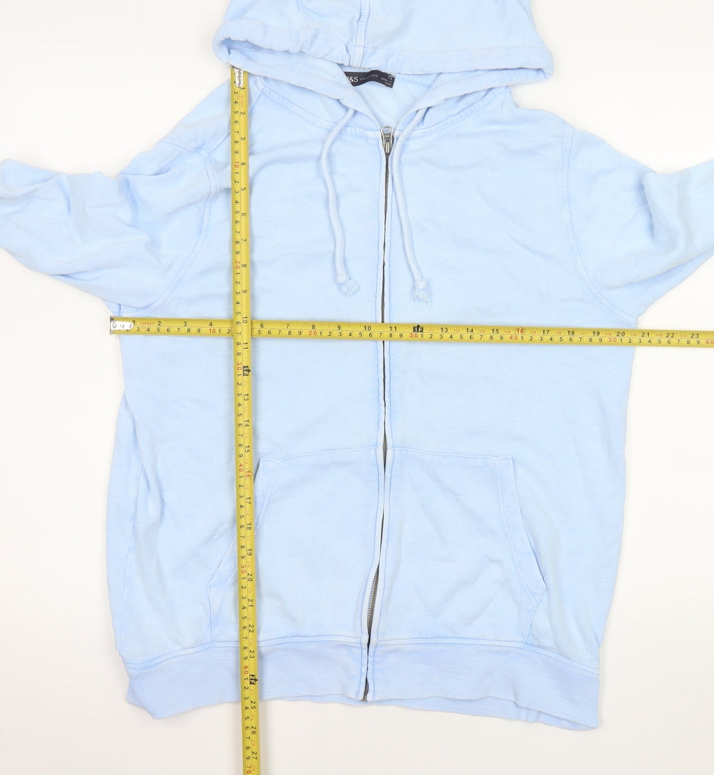 Marks and Spencer Women Blue Size 14 Hooded Cotton Zip Jacket