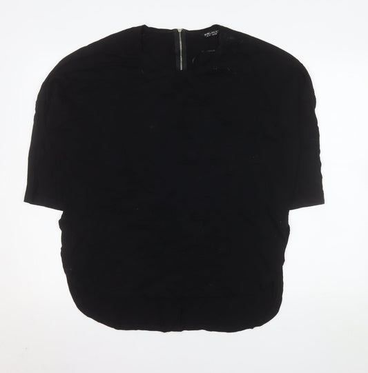 Select Women's Black Size 14 Short Sleeve Zip Back Basic Blouse