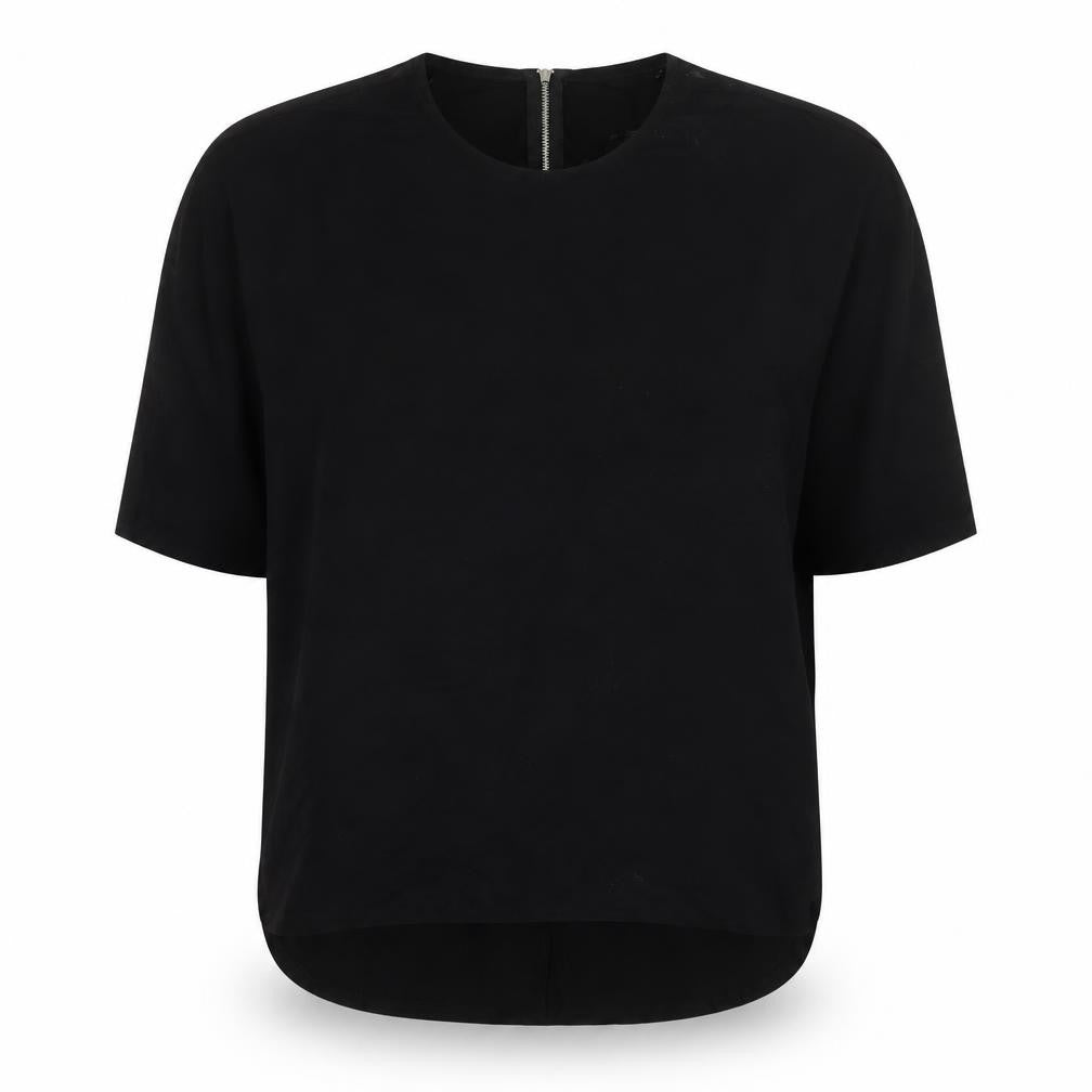 Select Women's Black Size 14 Short Sleeve Zip Back Basic Blouse