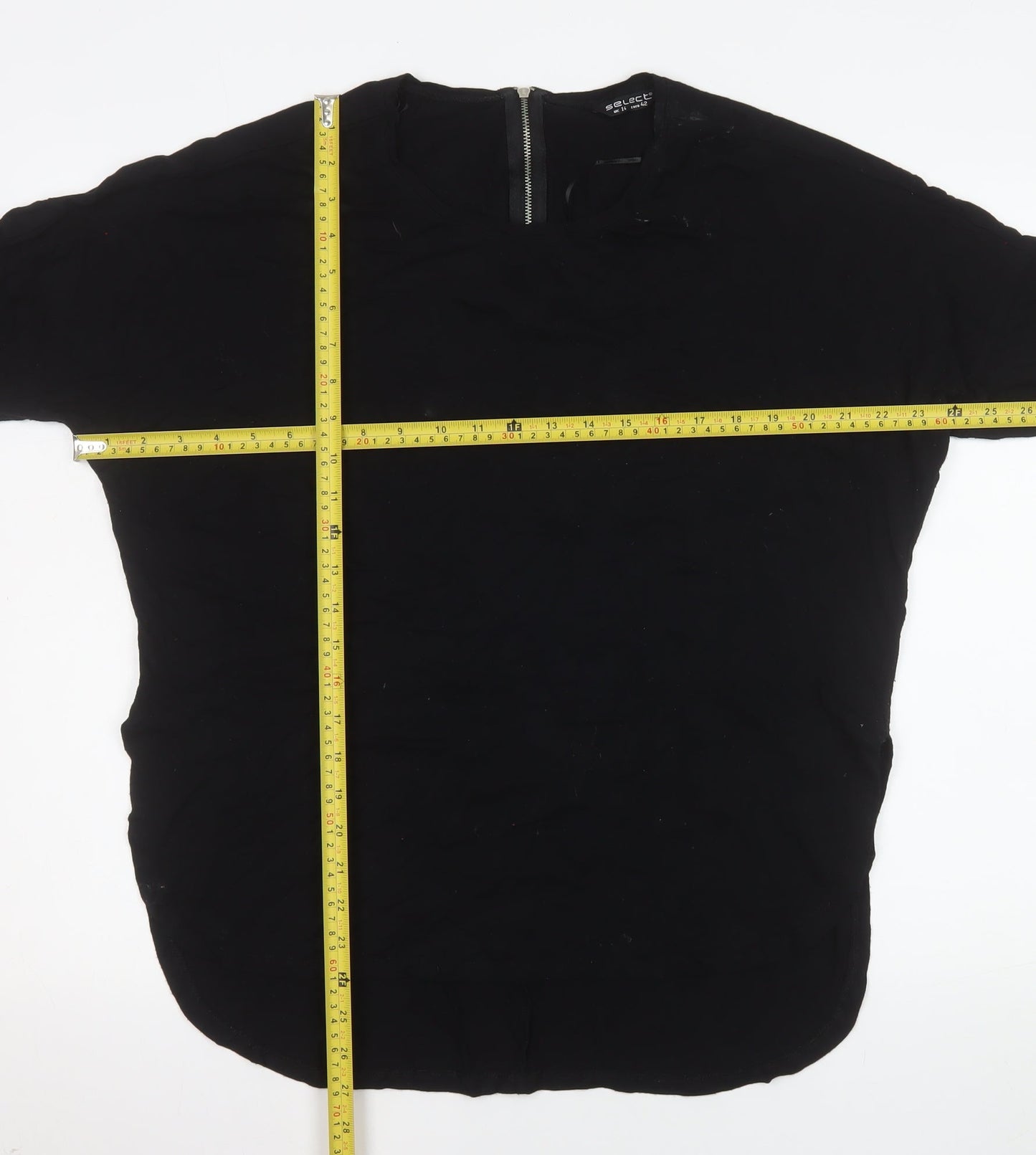 Select Women's Black Size 14 Short Sleeve Zip Back Basic Blouse