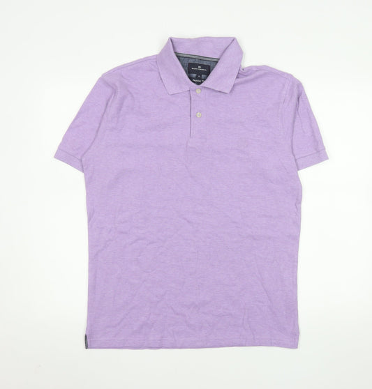 Marks and Spencer Men's Lilac Cotton Short Sleeve Polo Shirt Small