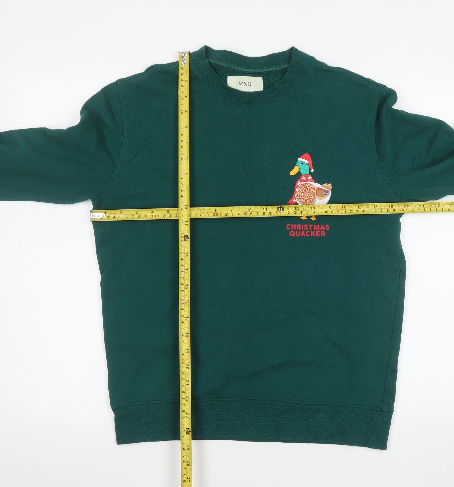 Marks and Spencer Men's Green Christmas Quacker Sweatshirt Size S