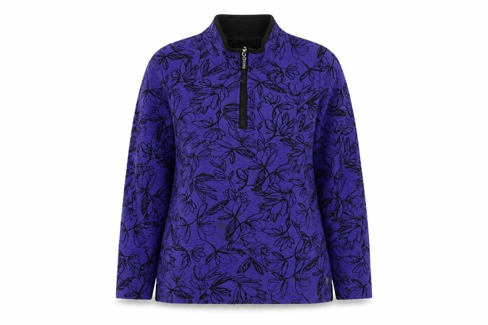 TIGI Womens Purple Floral 1/4 Zip Pullover Sweatshirt Size 14/16