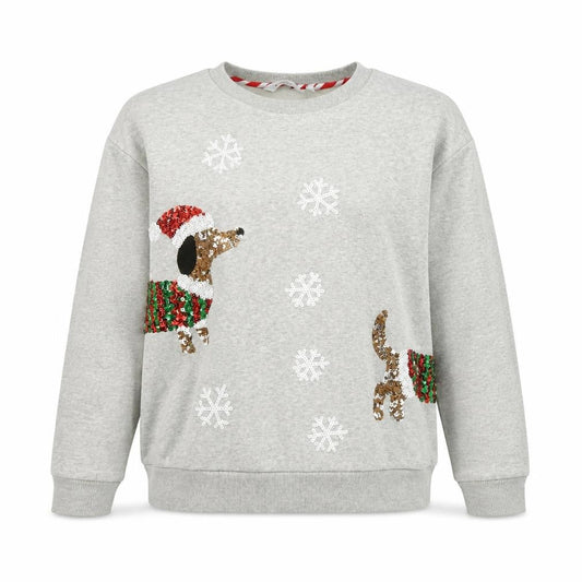 Next Women Grey Sequin Dog Christmas Sweatshirt Size M