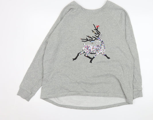 Next Women Grey Sequin Reindeer Sweatshirt UK 18 Long Sleeve Christmas Casual