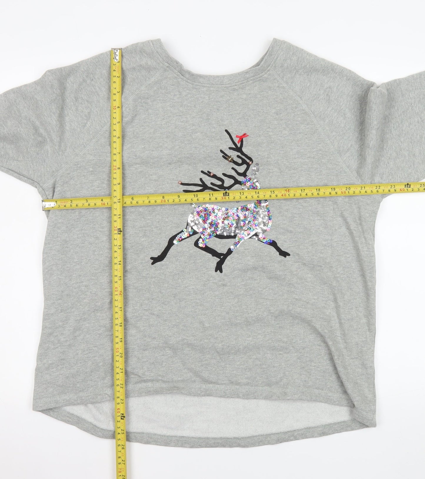 Next Women Grey Sequin Reindeer Sweatshirt UK 18 Long Sleeve Christmas Casual