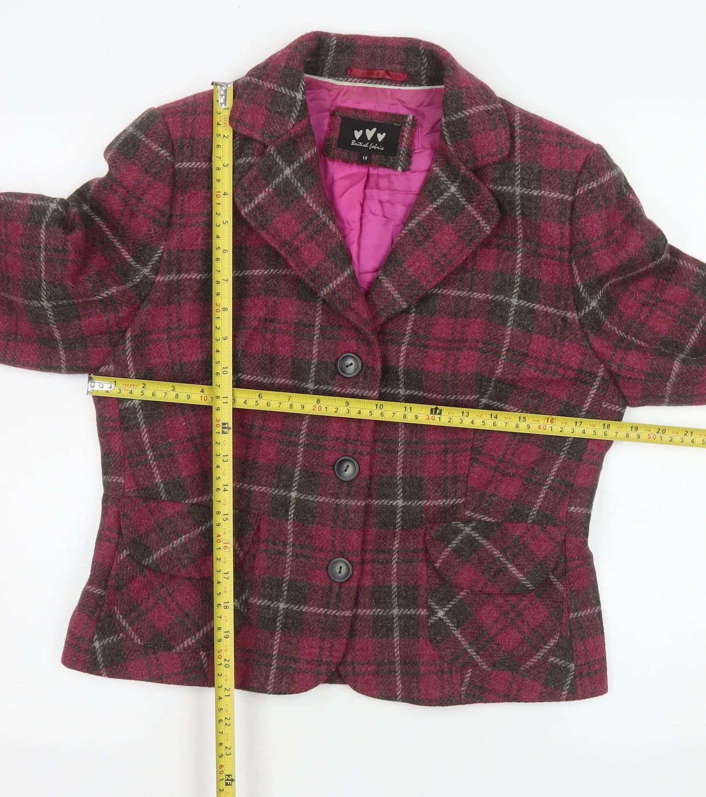 Marks and Spencer Per Una Pink Wool Check Blazer Jacket Size 14