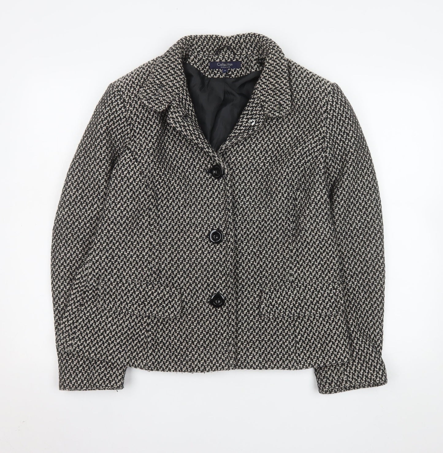 Debenhams Collection Women Black & White Wool Blend Tweed Blazer Size 14