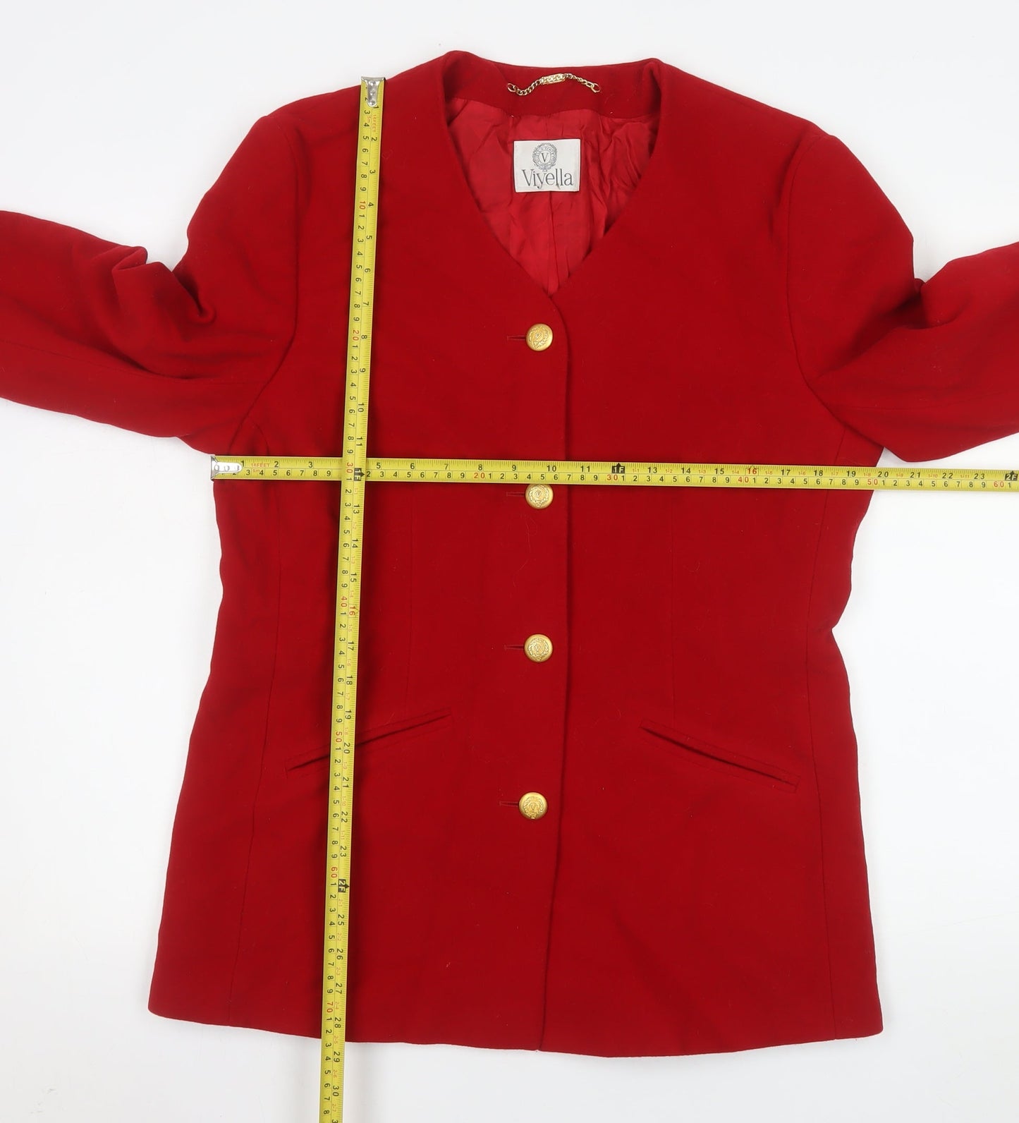 Viyella Women's Red Wool Blazer UK 14 Classic Mid-Length Jacket