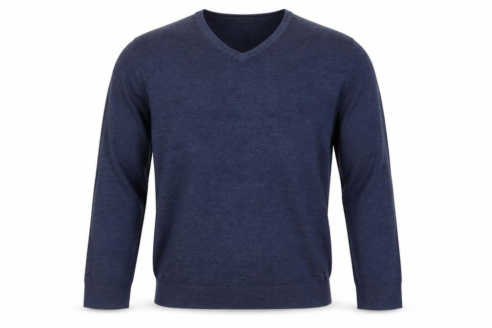 Thomas Nash Men's Blue V-Neck Acrylic Jumper Size L