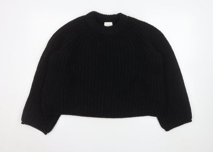 H&M Womens Black Chunky-Knit Crew Neck Jumper Size S