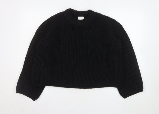 H&M Womens Black Chunky-Knit Crew Neck Jumper Size S