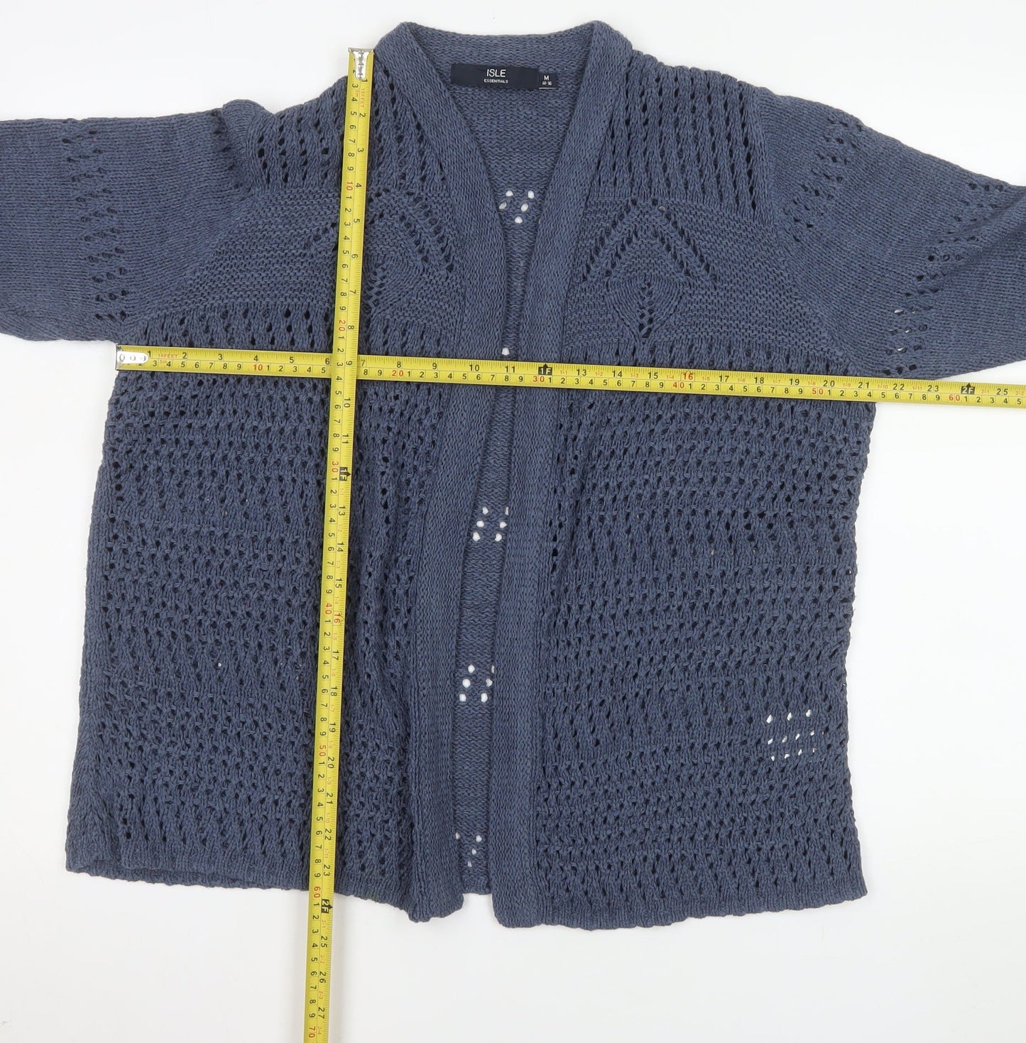 Isle Essentials Womens Blue Open Knit Long Sleeve Cardigan Size 14-16