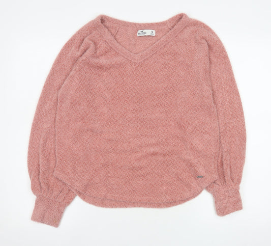 Hollister Women Pink V-Neck Pullover Sweater Medium Soft Knit
