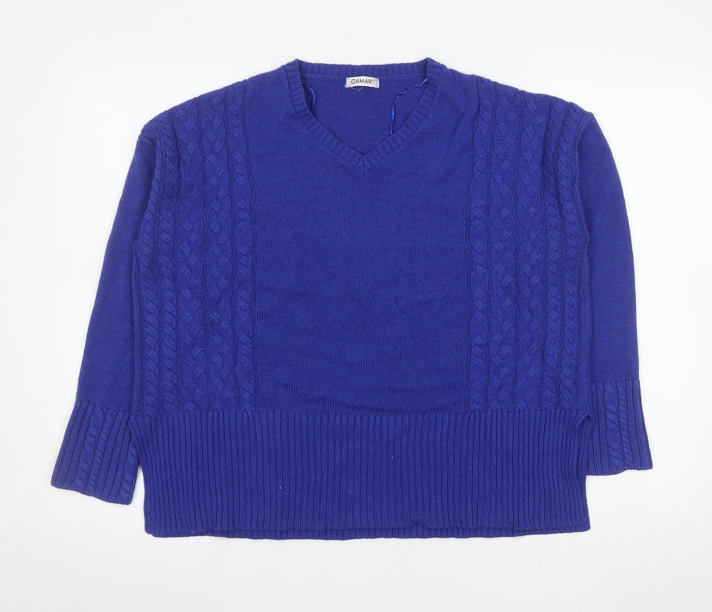Damart Women's Blue V-Neck Cable Knit Acrylic Jumper M 14/16