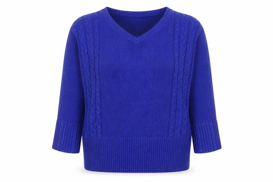 Damart Women's Blue V-Neck Cable Knit Acrylic Jumper M 14/16