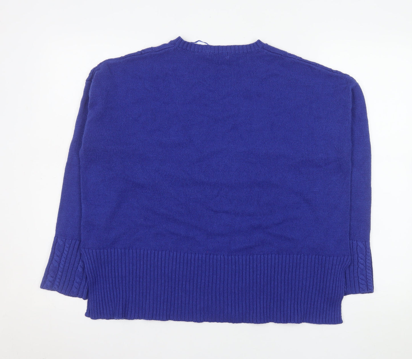 Damart Women's Blue V-Neck Cable Knit Acrylic Jumper M 14/16
