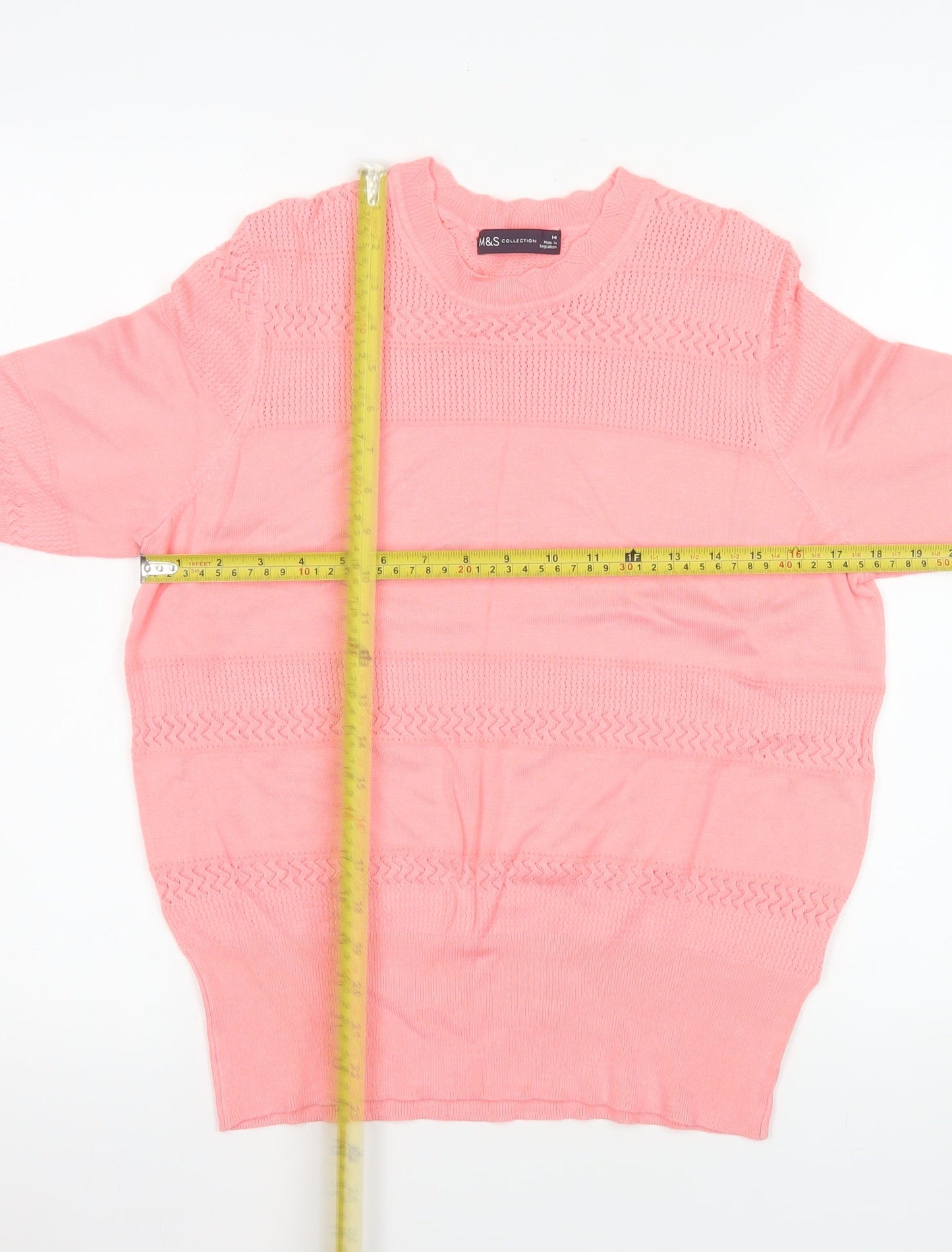 Marks and Spencer Womens Pink Knit Short Sleeve T-Shirt Size 14