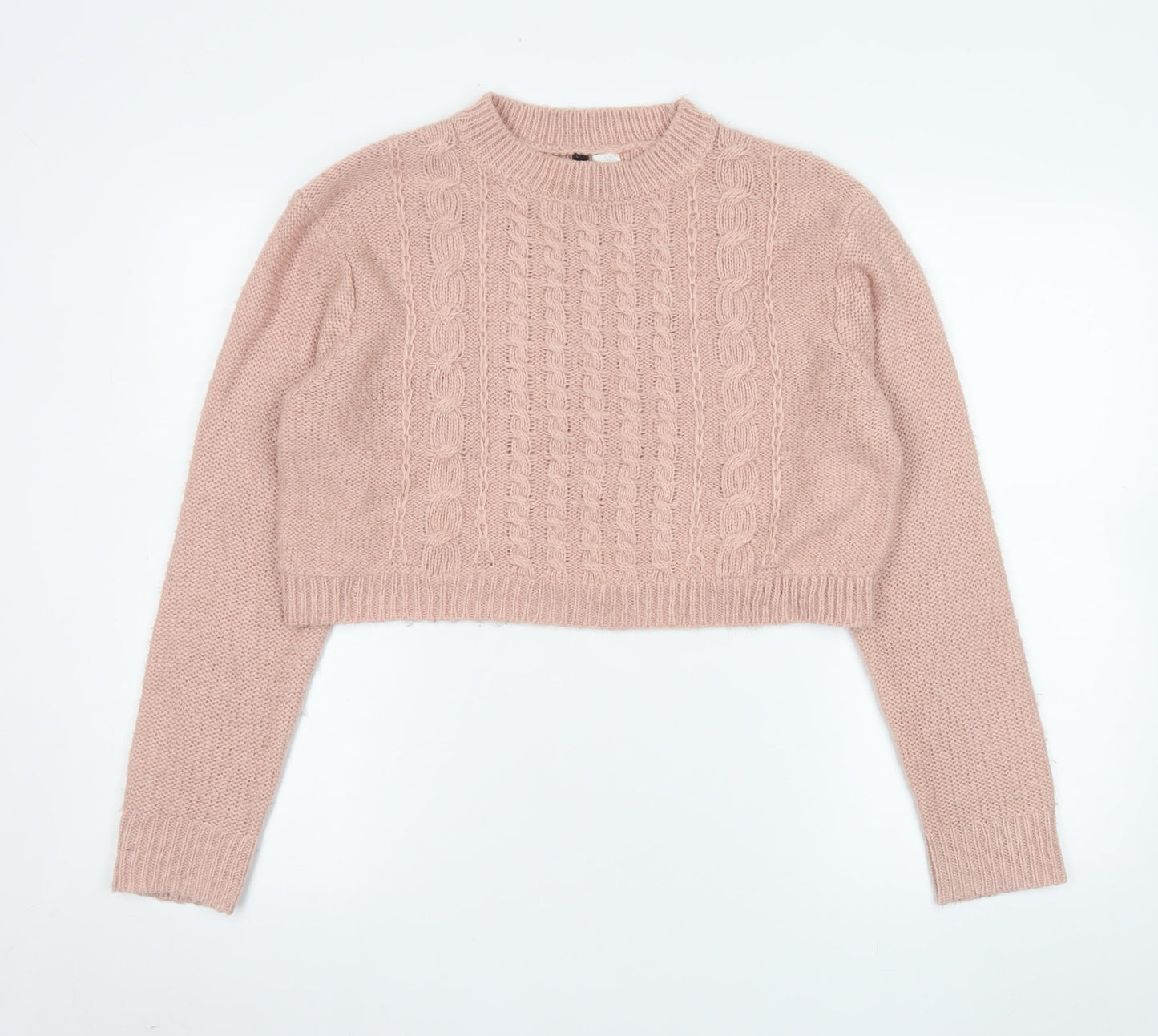 H&M Divided Women’s Pink Cable Knit Cropped Jumper Size S