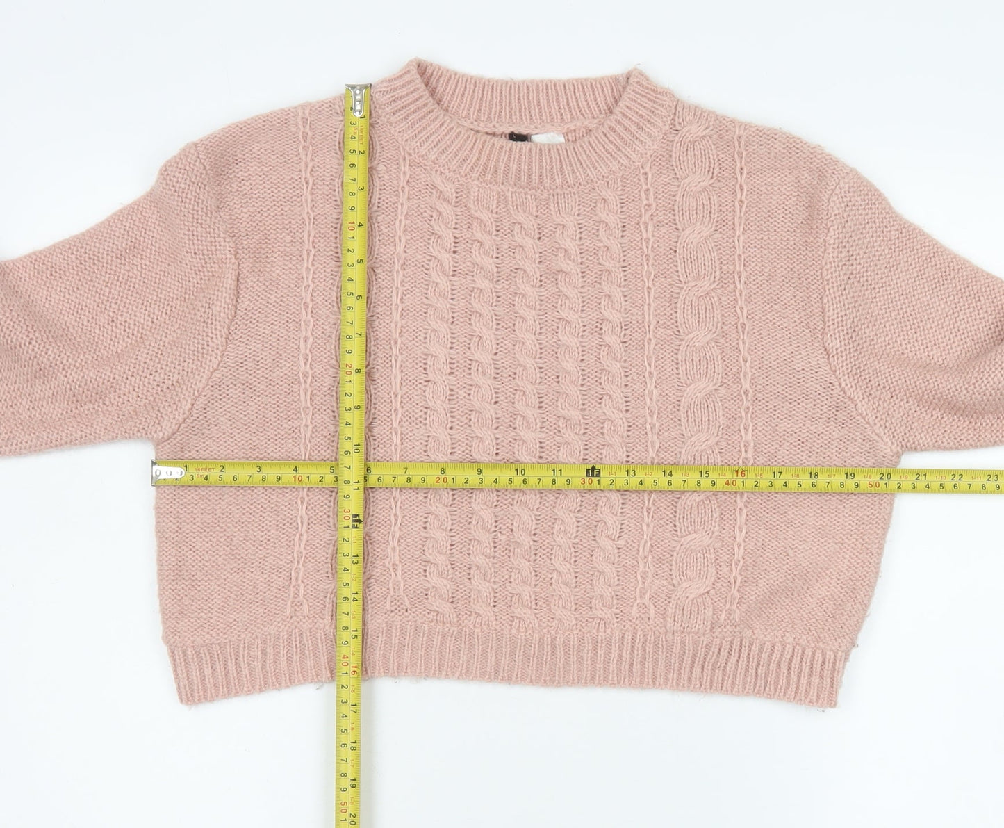 H&M Divided Women’s Pink Cable Knit Cropped Jumper Size S