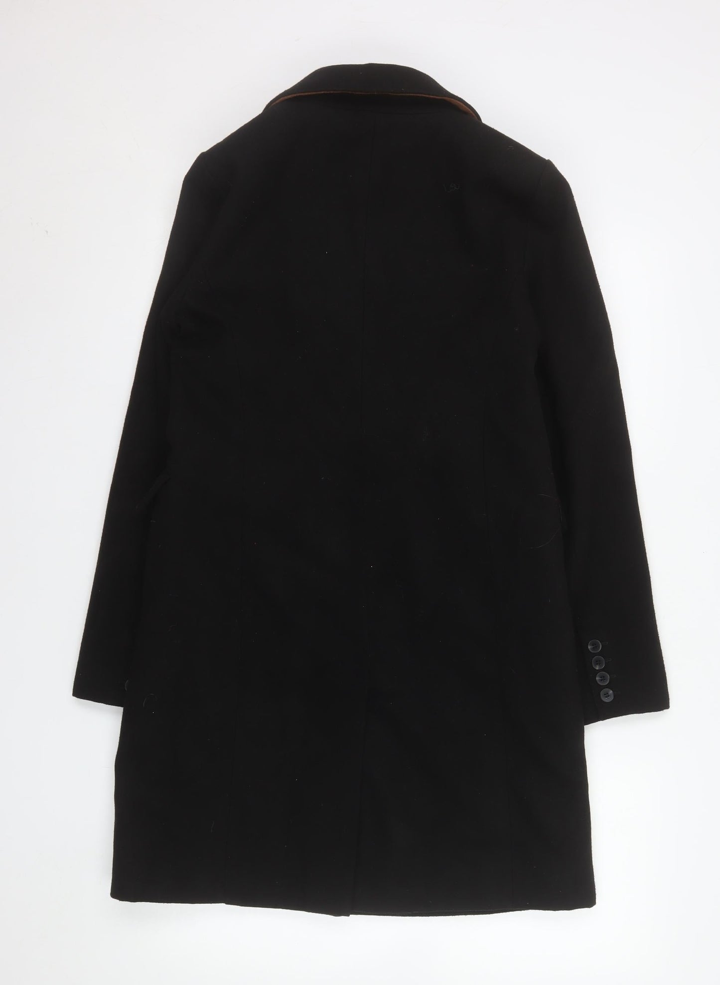 Warehouse Women's Black Mid-Length Overcoat Size 8 Lined Buttoned Classic