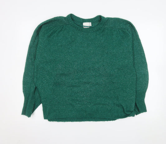ICHI Women Green Knit Pullover Jumper M Crew Neck Long Sleeve