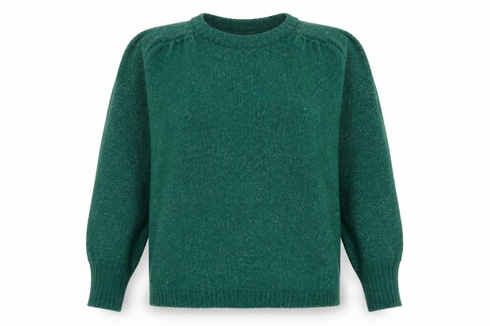 ICHI Women Green Knit Pullover Jumper M Crew Neck Long Sleeve