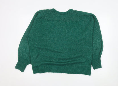 Close-up detail of ICHI Women Green Knit jumper M Crew Neck Long Sleeve