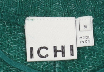 Brand and care label for ICHI Women Green Knit jumper M Crew Neck Long Sleeve