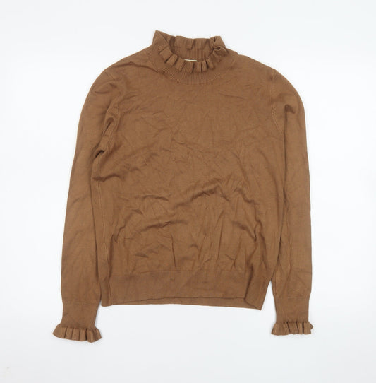 Oasis Women’s Brown High Neck Ruffle Knit Jumper Size M