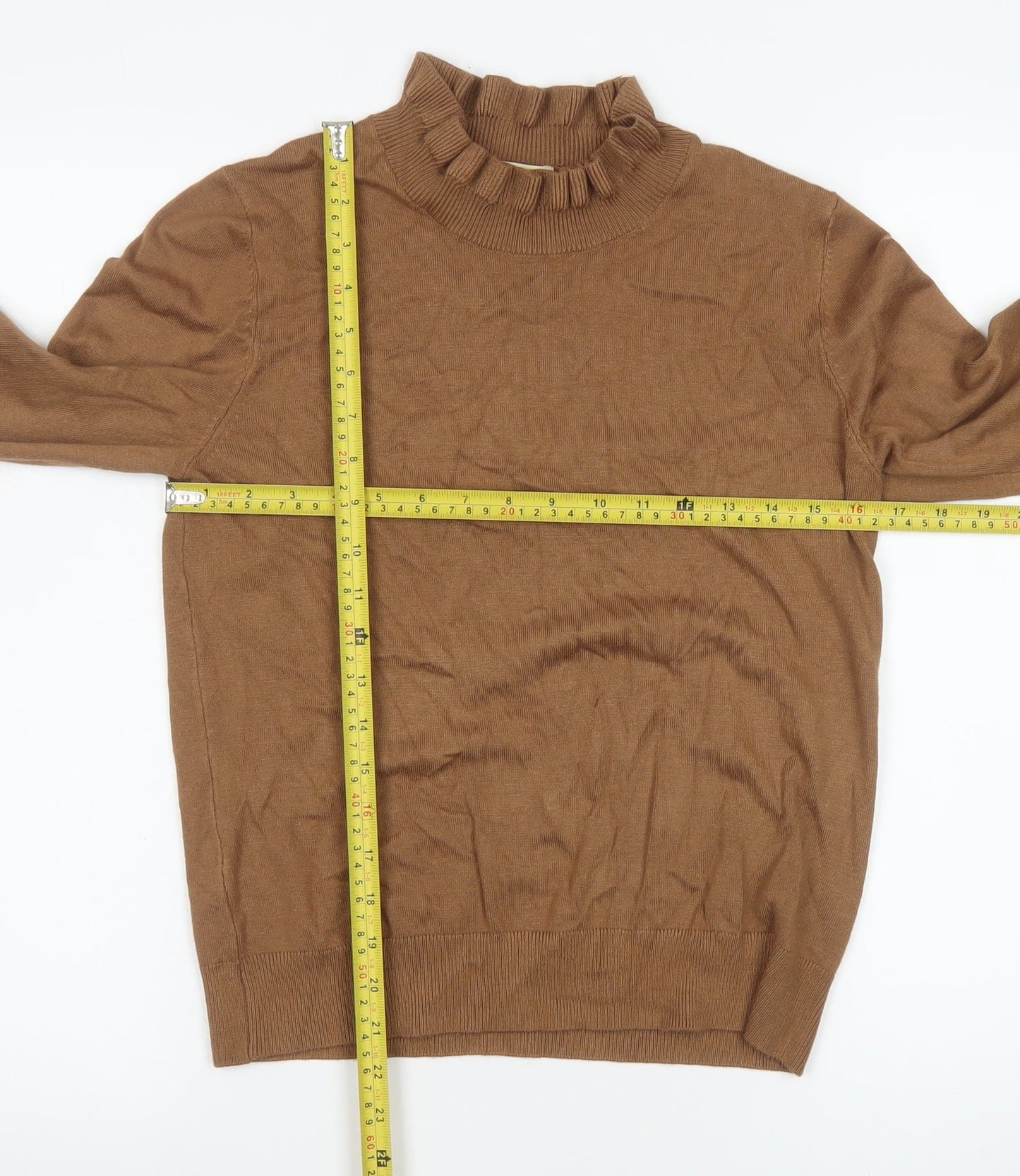 Oasis Women’s Brown High Neck Ruffle Knit Jumper Size M
