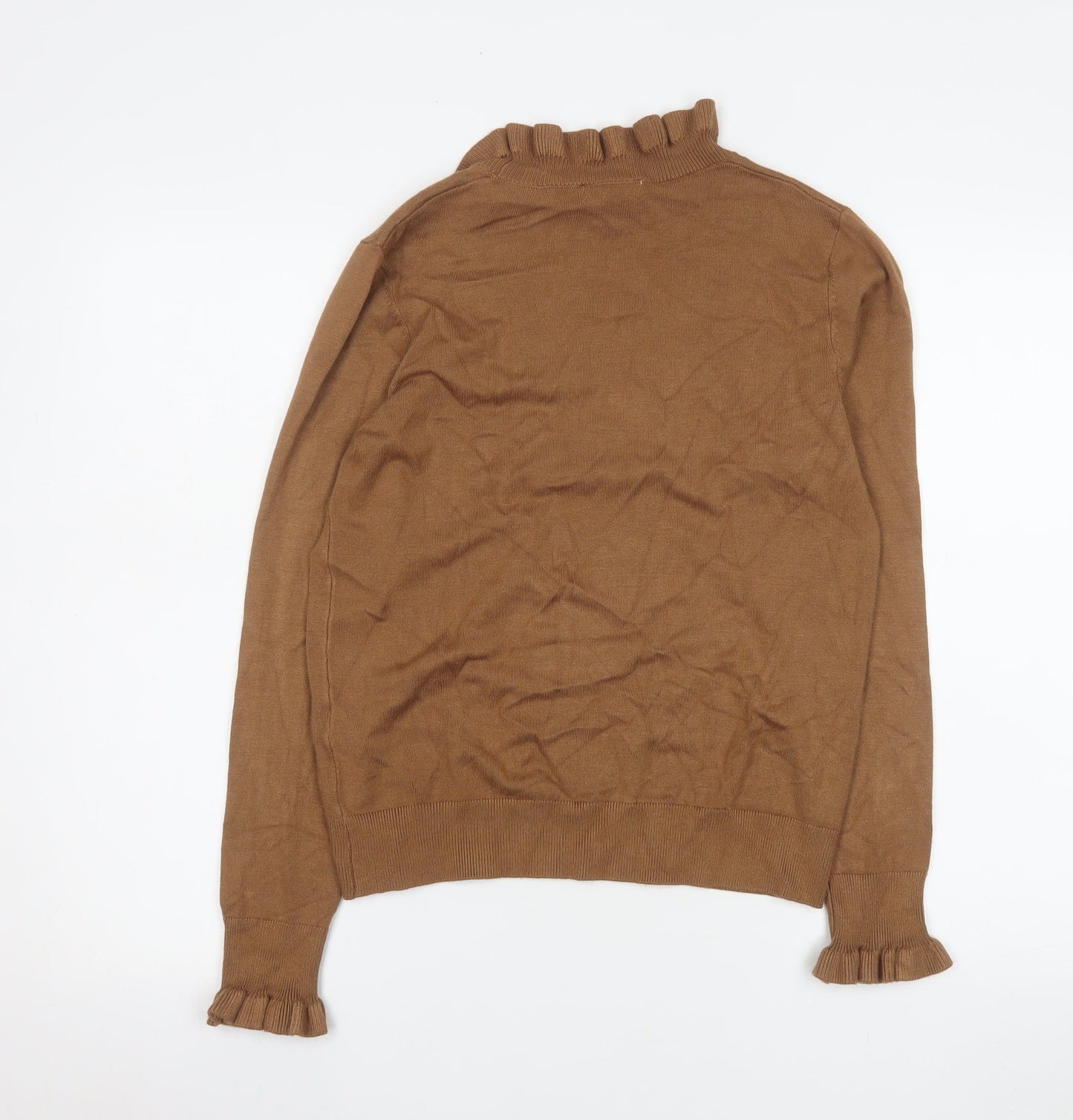 Oasis Women’s Brown High Neck Ruffle Knit Jumper Size M
