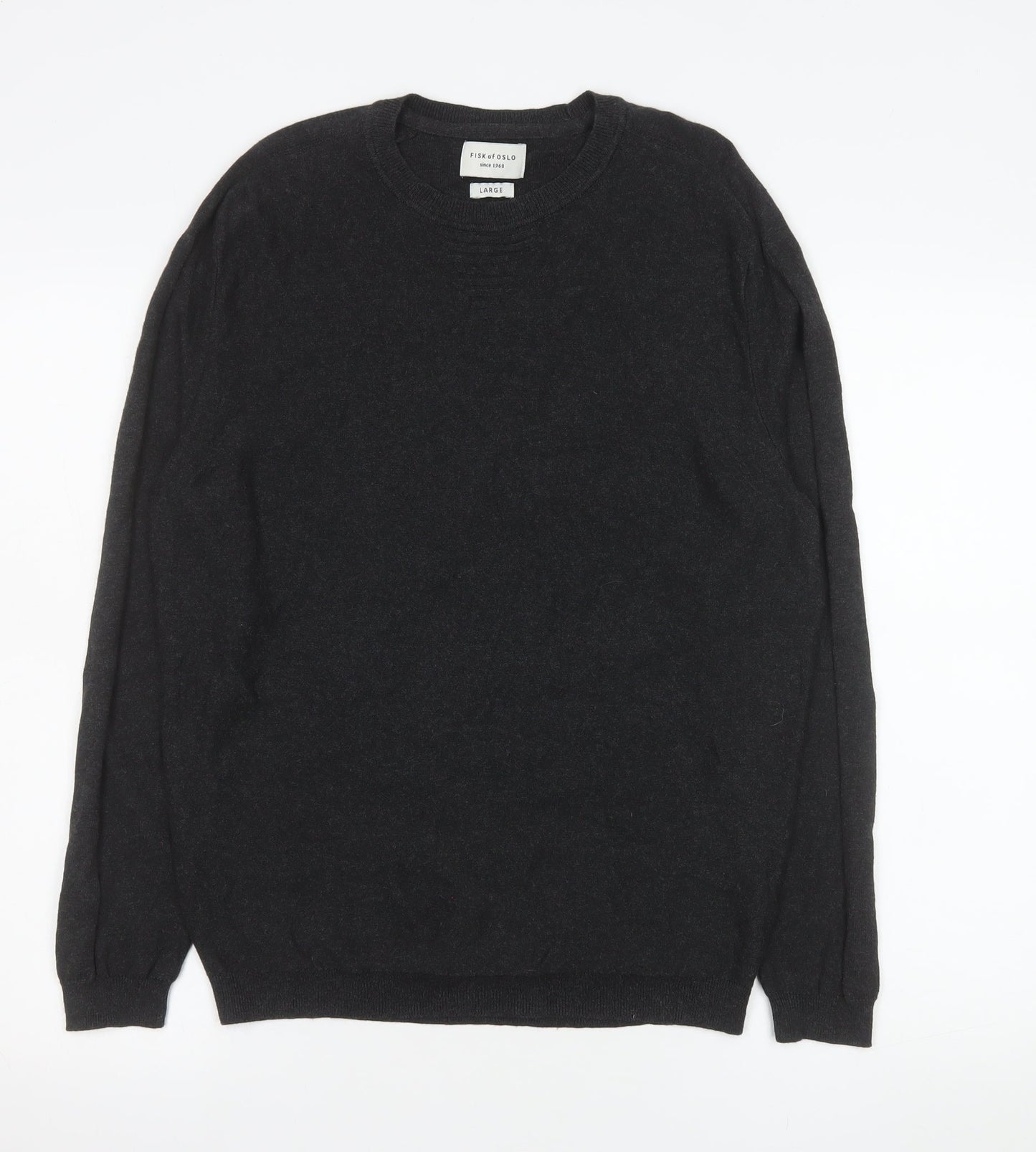 Fisk of Oslo Men's Black Cotton Viscose Crew Neck Jumper Size L