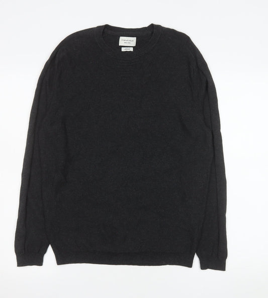 Fisk of Oslo Men's Black Cotton Viscose Crew Neck Jumper Size L
