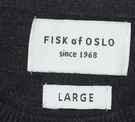 Fisk of Oslo Men's Black Cotton Viscose Crew Neck Jumper Size L