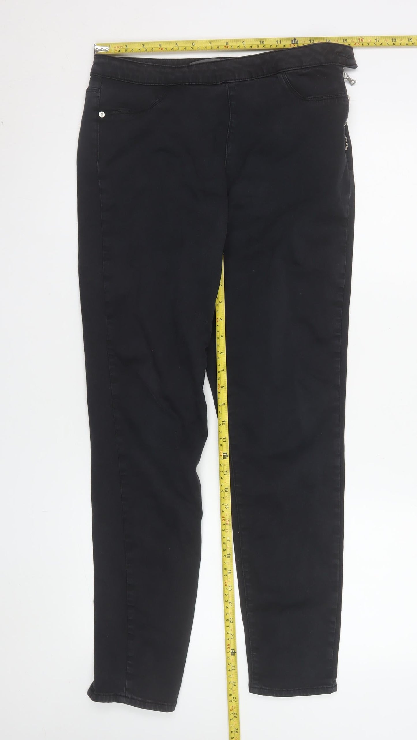Mint Velvet Women Black Skinny Jeans Size 14R Zip Detail Stretch Comfort