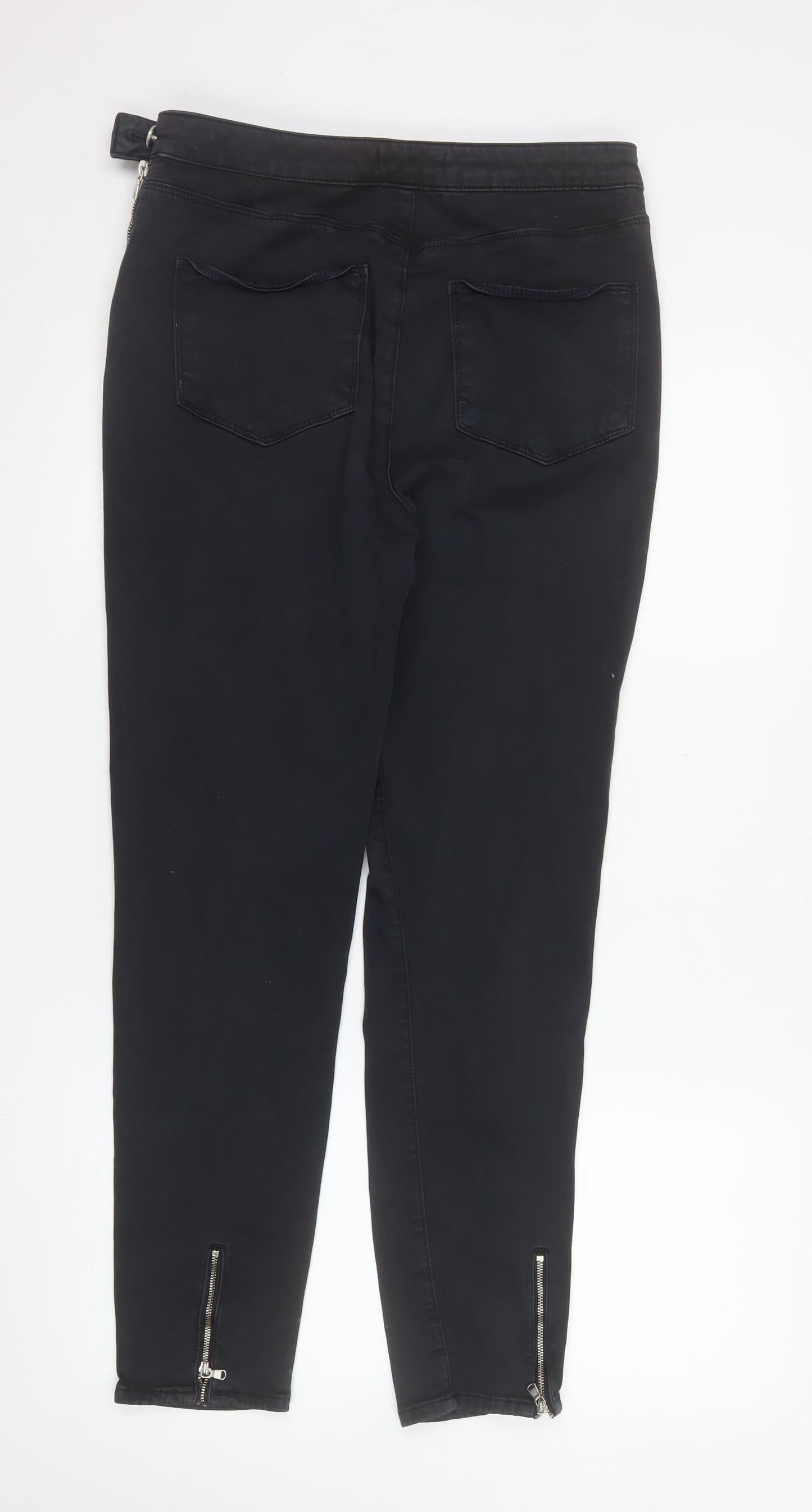Mint Velvet Women Black Skinny Jeans Size 14R Zip Detail Stretch Comfort
