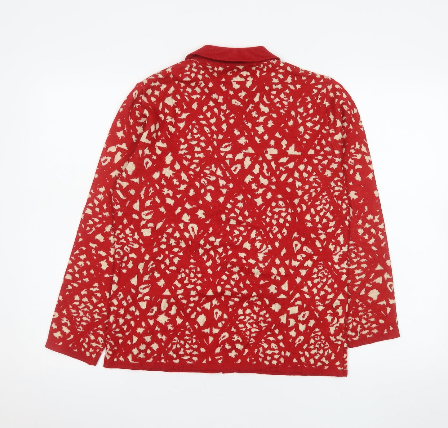 Camela Women Red Collared Animal Print Knit Cardigan M