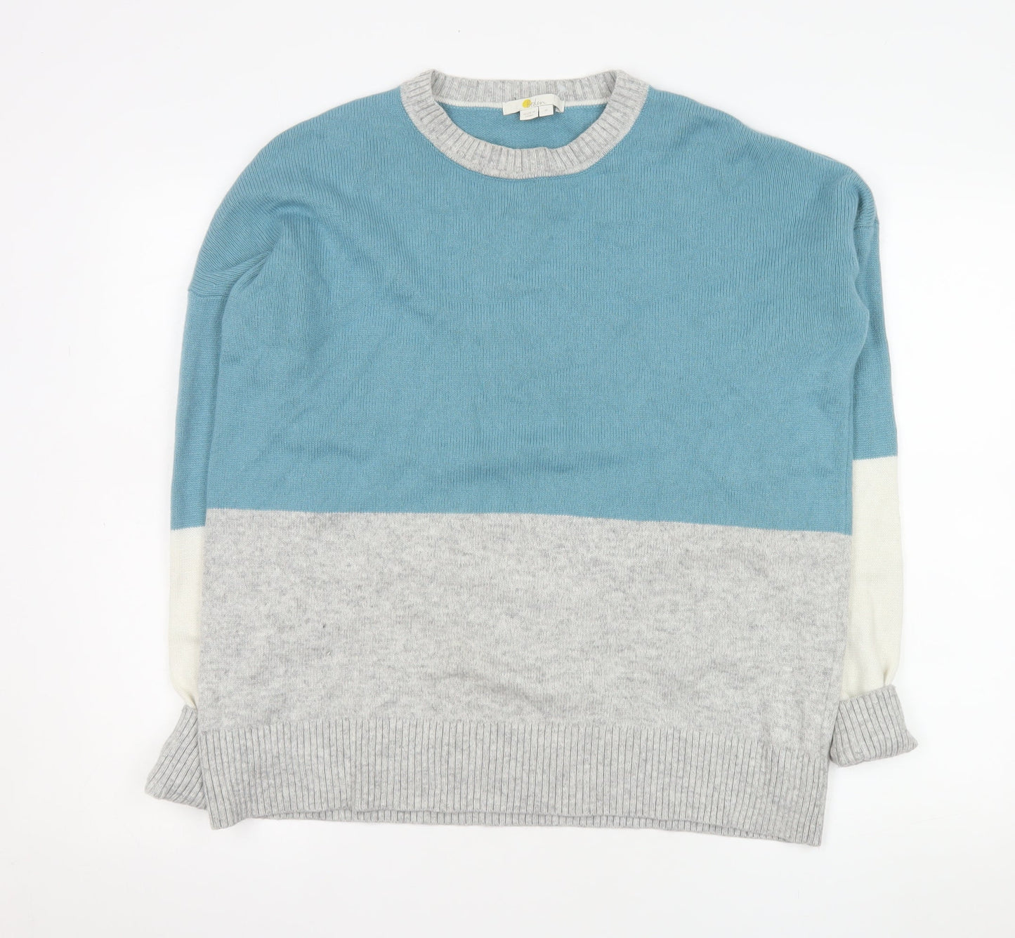 Boden Women Blue Grey Colour Block Wool Blend Jumper M